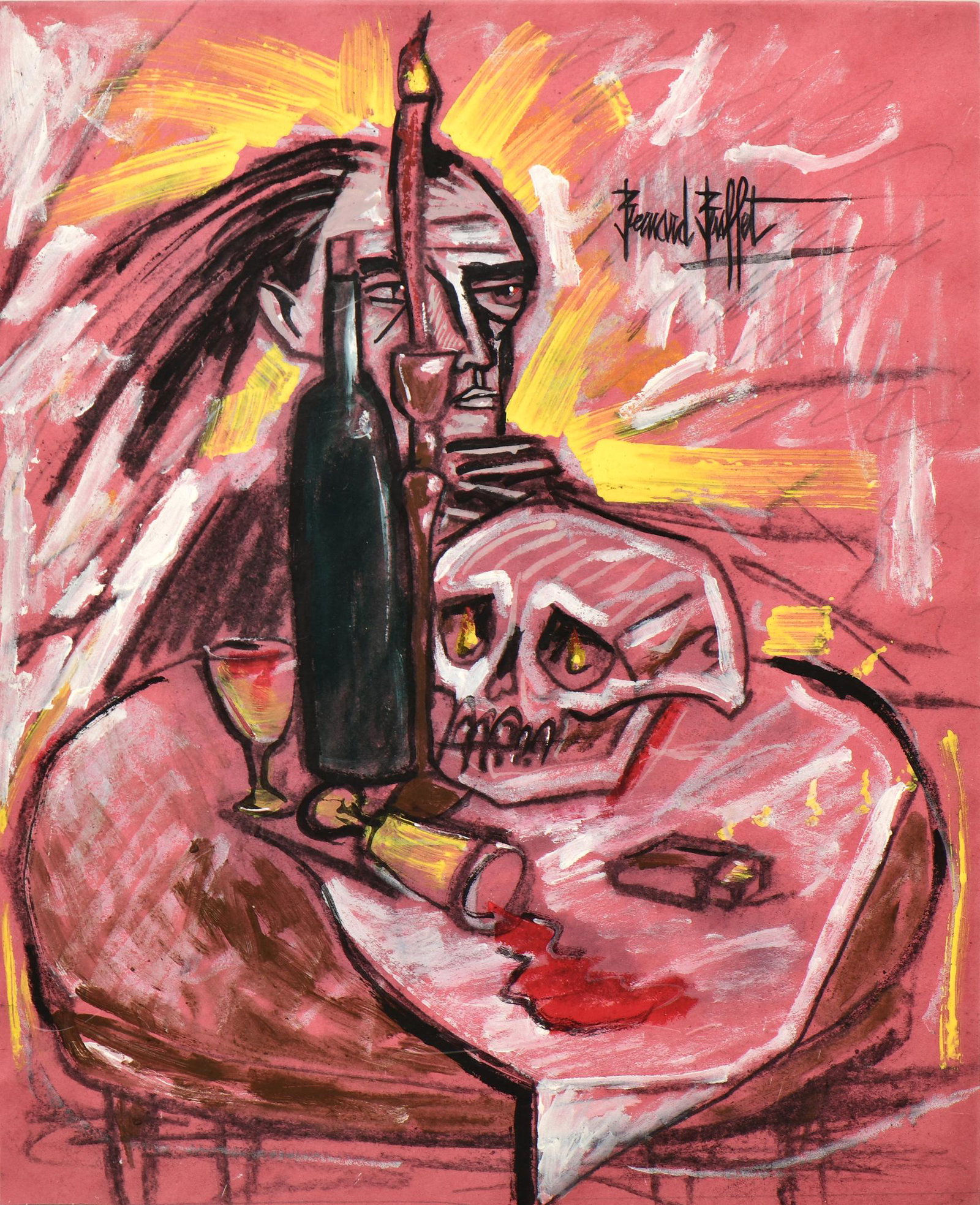 Manner of Bernard Buffet (French, 1928-1999), Figurative Painting: Manner of Bernard Buffet(French, 1928-1999)Figurative Paintingmixed mediasigned with spurious signature14 3/4 x 12 1/4 inchesOther Notes: Fontaine's Auction Gallery can arrange shipping for this ite