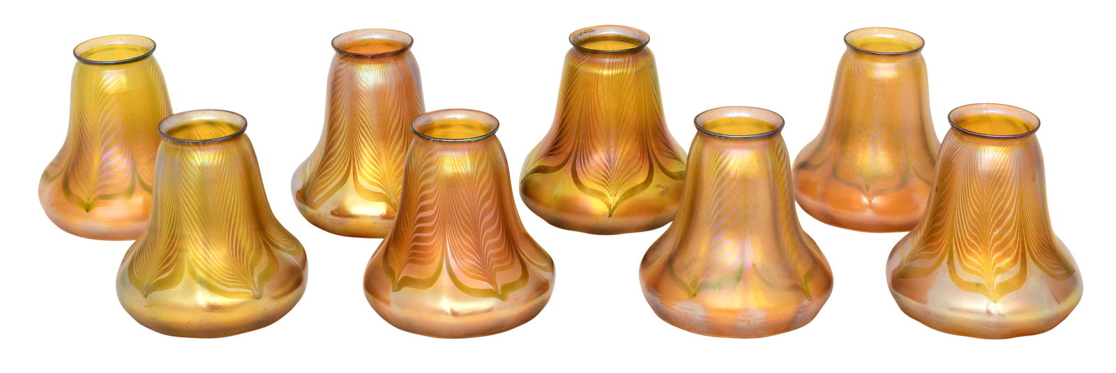 Set of Eight Quezal Art Glass "Pulled Feather" Shades (1 of 4)