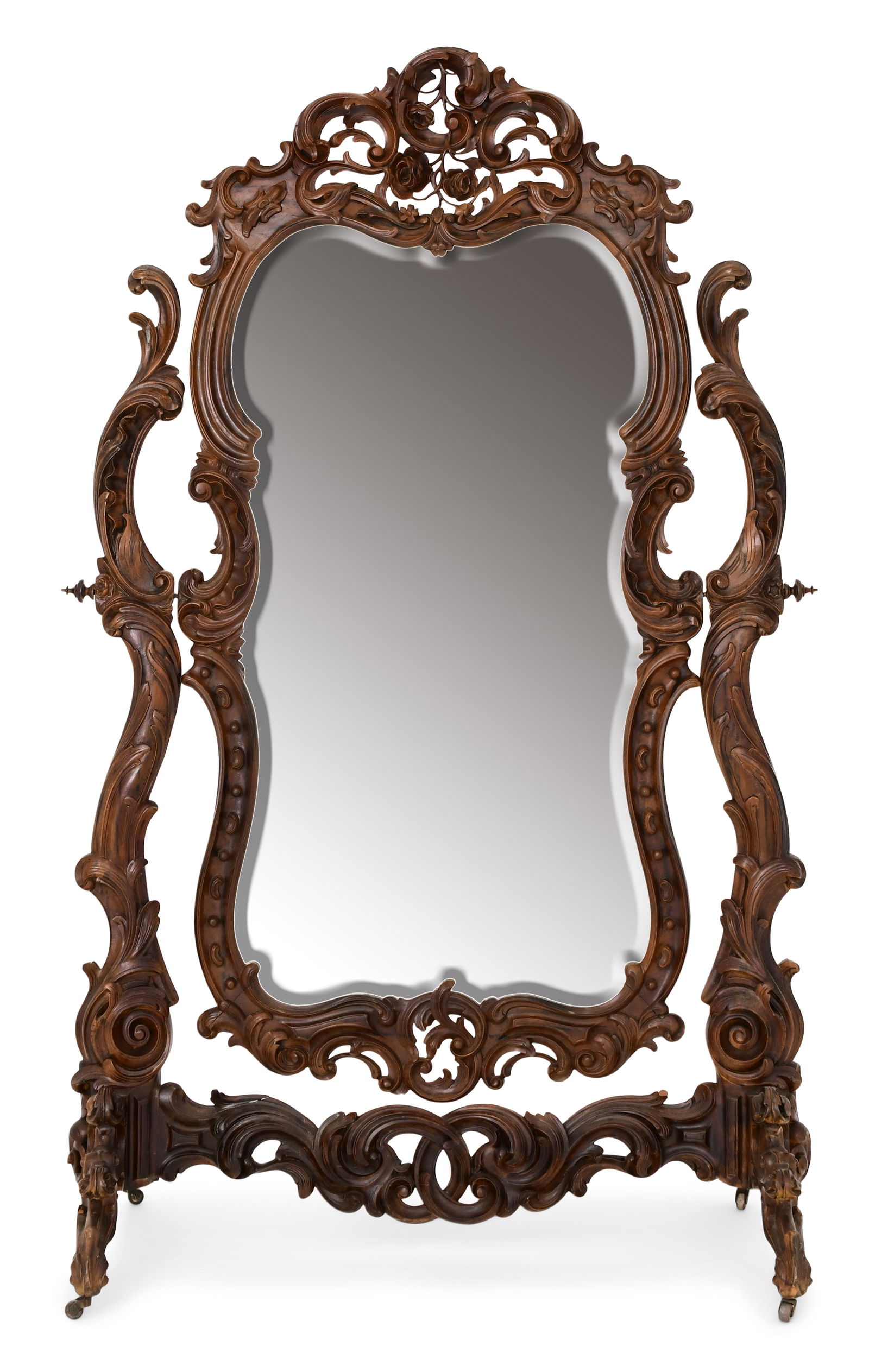 A Large American Rococo Revival Walnut Cheval Mirror (1 of 9)