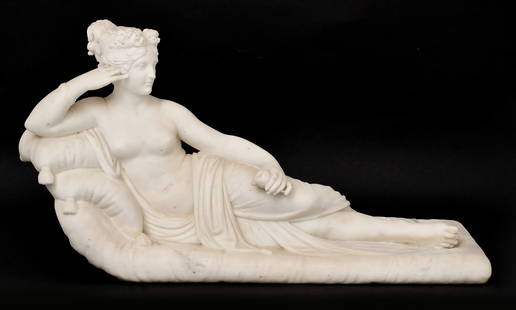 After Antonio Canova (Italian, 1757-1822), "Venus Victorious": After Antonio Canova(Italian, 1757-1822)"Venus Victorious"late 19th centurymarble sculptureunmarked15 1/2 x 29 x 10 1/2 inches