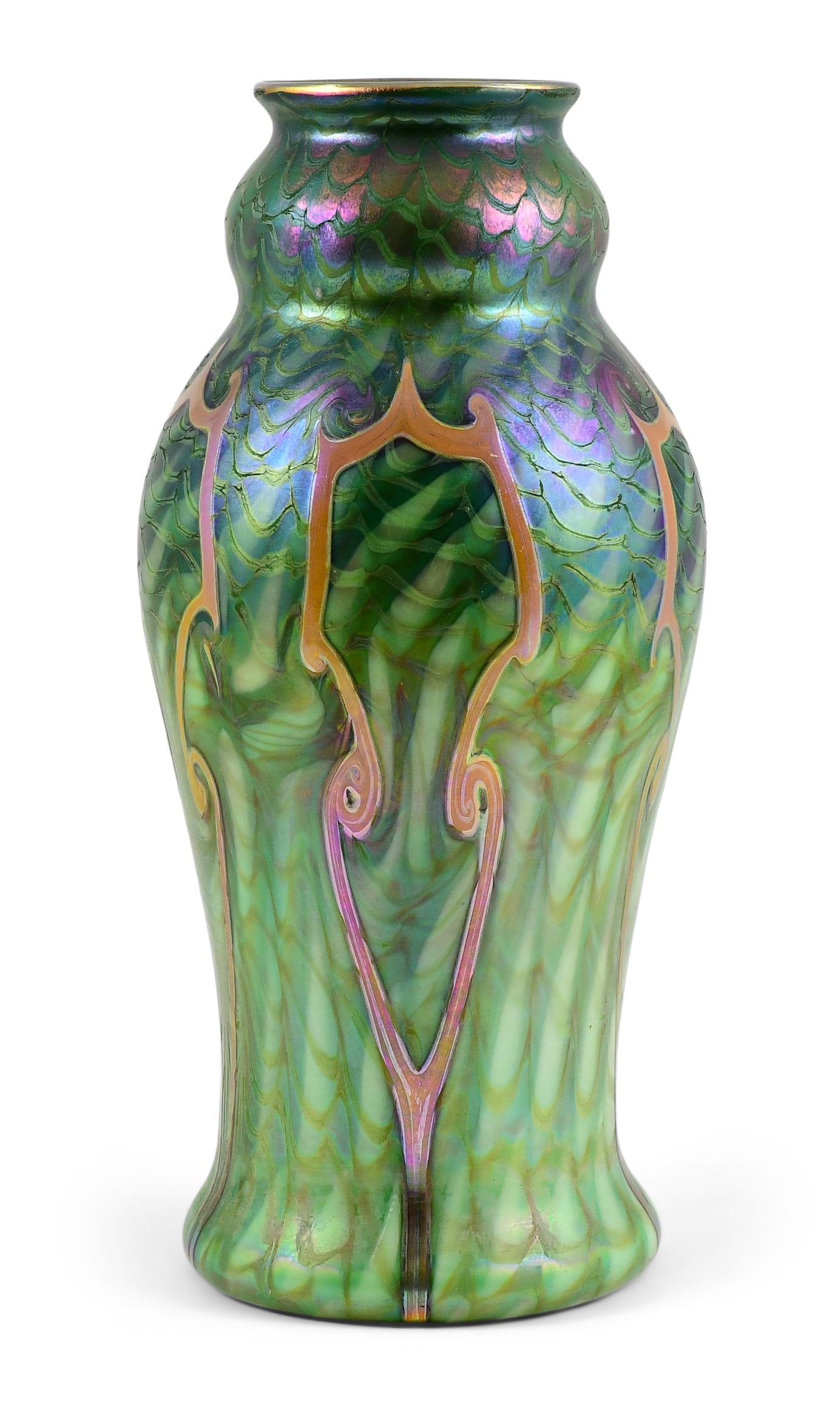 Attributed to Union Glass Co. "Kew Blas" Decorated Vase (1 of 5)