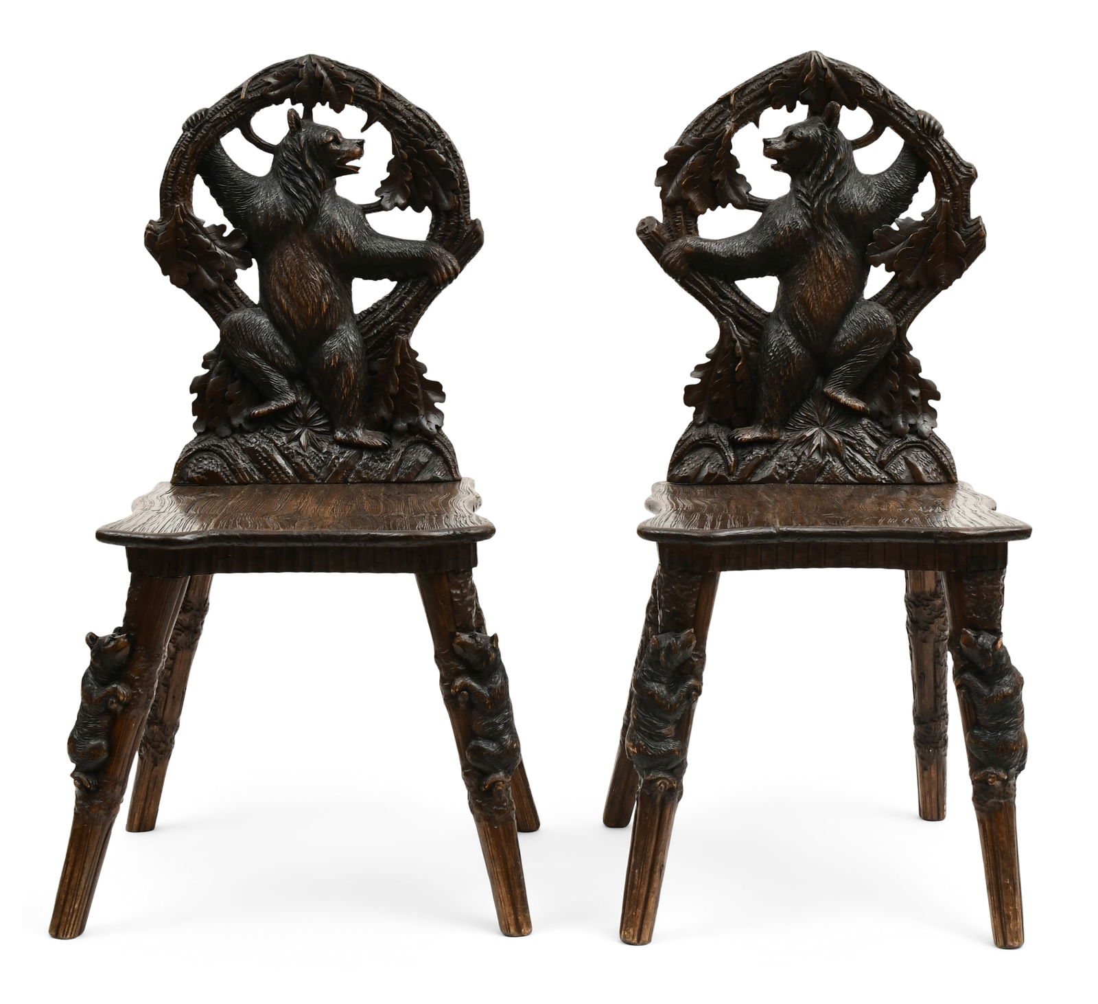 Pair of Black Forest Carved Wood Figural Chairs (1 of 6)