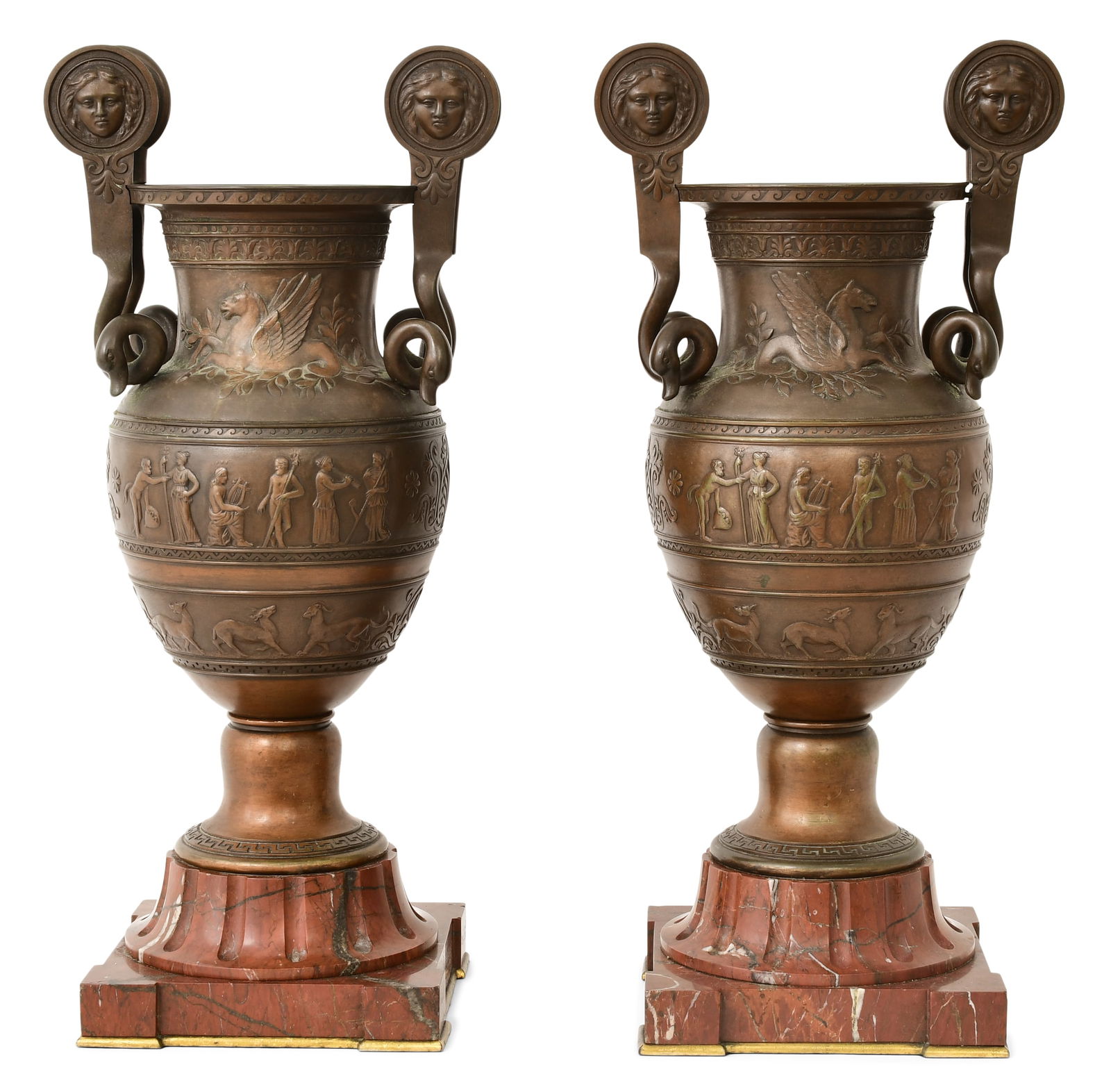 Pair of French Patinated Bronze & Rouge Marble Urns (1 of 5)
