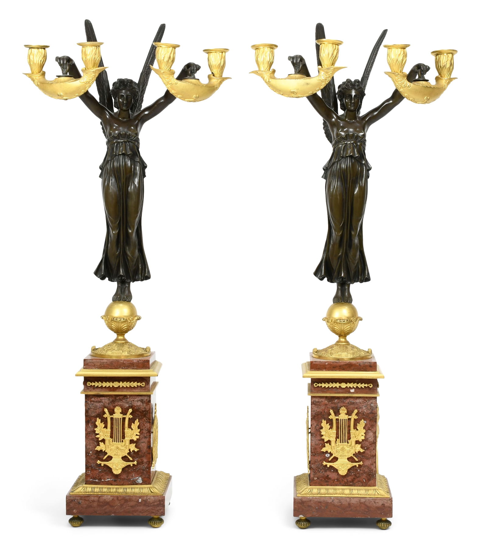 Pair of French Empire-Style Bronze & Marble Figural Candelabra (1 of 6)