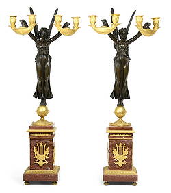 Pair of French Empire-Style Bronze & Marble Figural Candelabra (1 of 6)