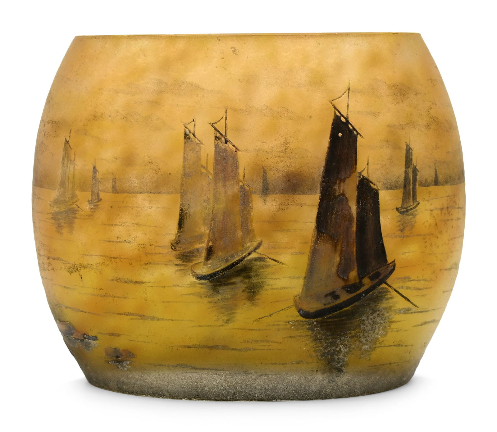 Daum, Nancy, Cameo Glass Seascape Vase with Sailing Ships (1 of 4)