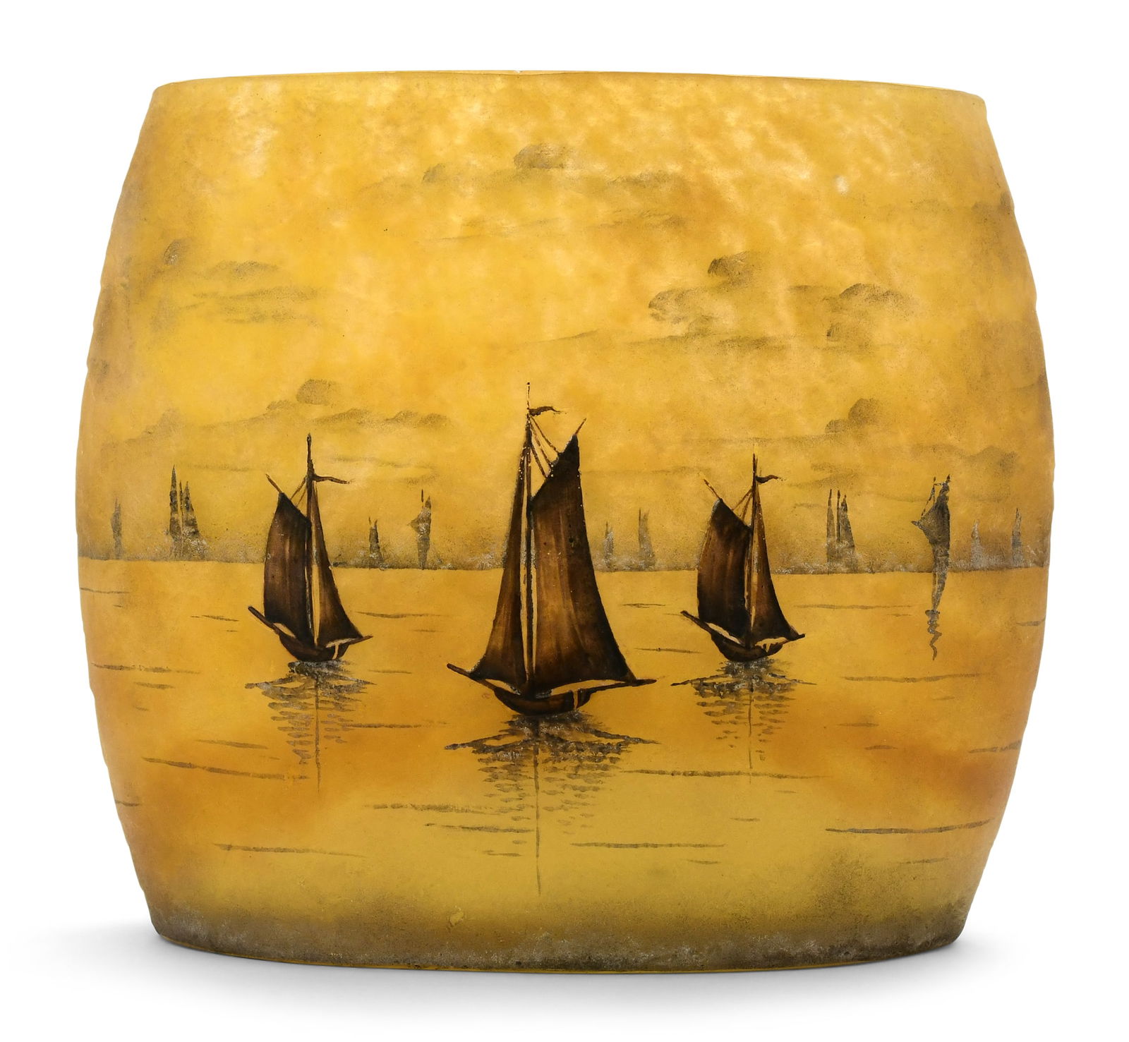 Daum, Nancy, Cameo Glass Seascape Vase with Sailing Ships (1 of 4)