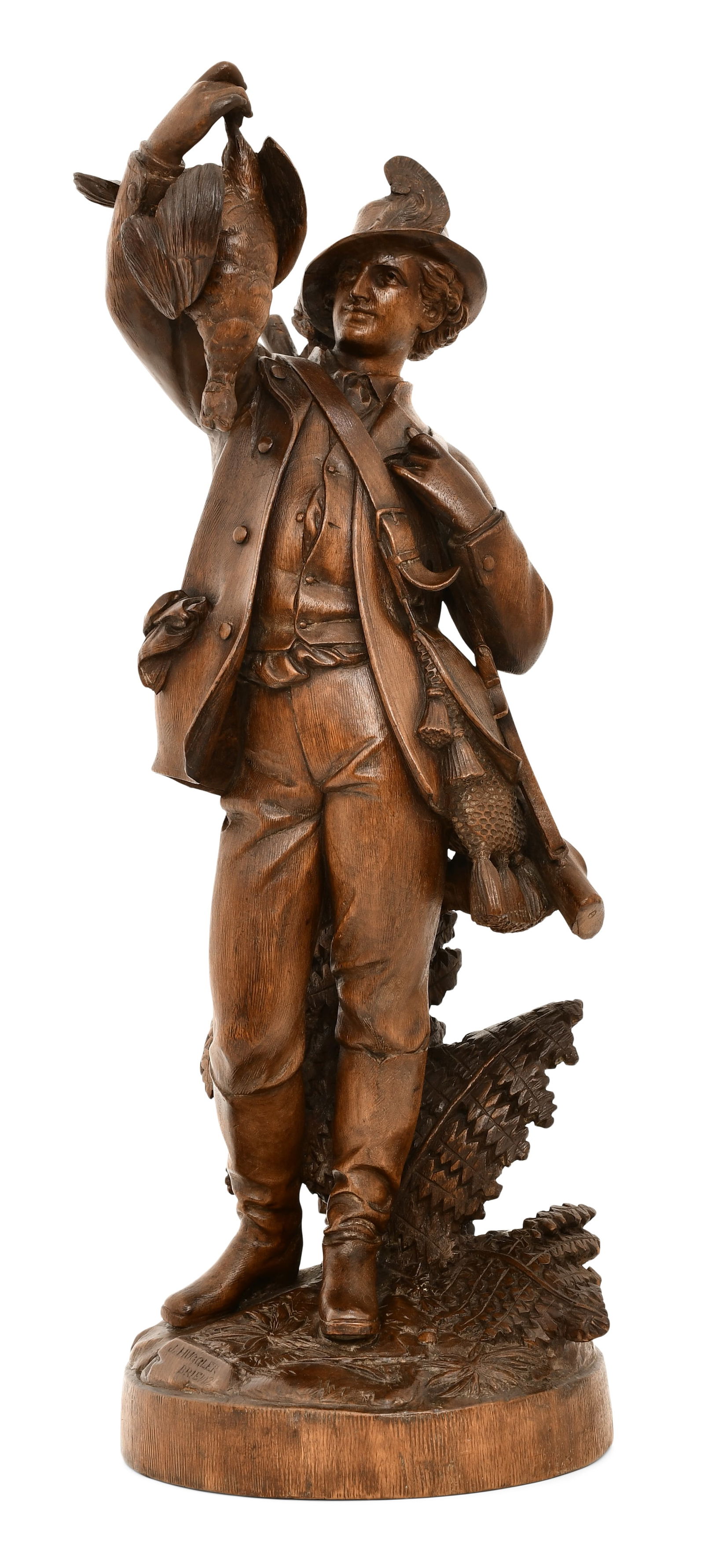 Black Forest Carved Wood Figure of a Hunter with Game, Johann Huggler, Brienz (1 of 8)