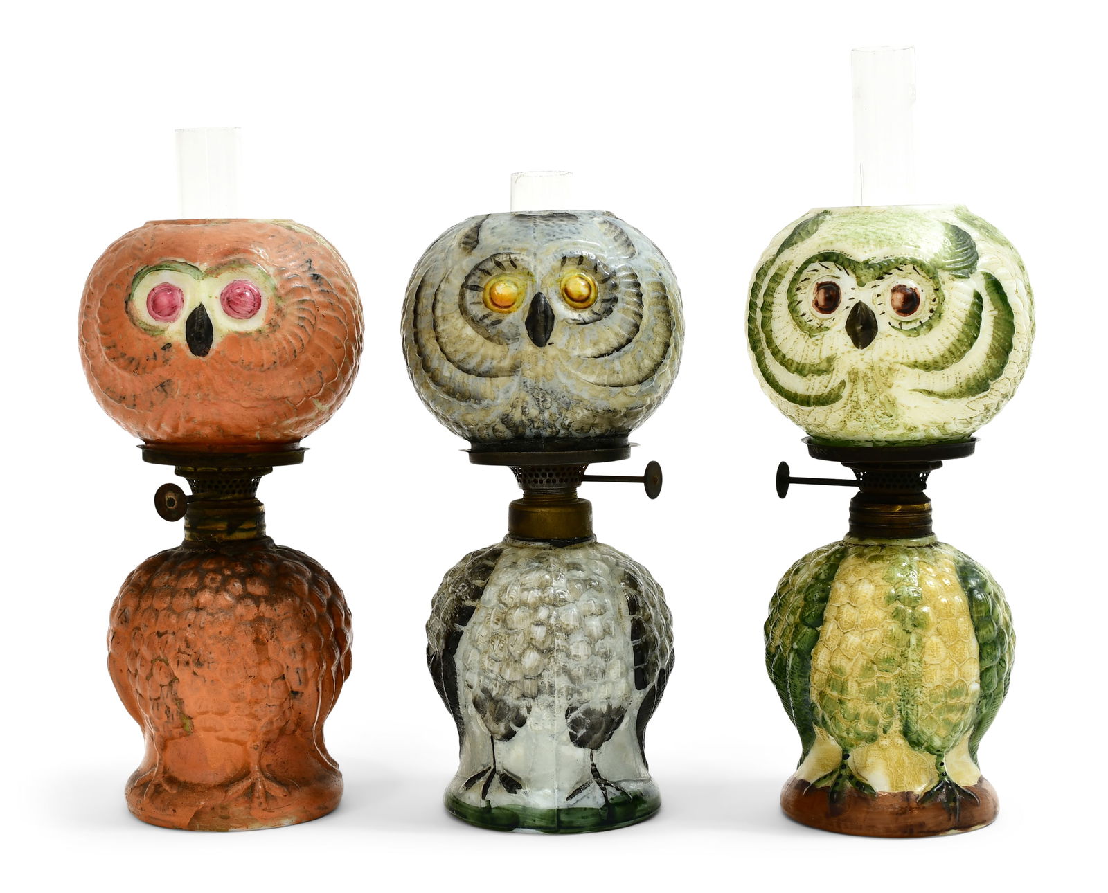 Three Porcelain Owl-Form Miniature Oil Lamps (1 of 7)