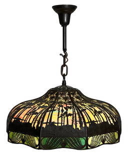 Handel Company "Sunset Palm" Overlay Chandelier: Handel Company(Connecticut/New York, 1885-1936)"Sunset Palm" Overlay Chandelierearly 20th centuryslag glass, patinated metalchain link marked "Handel"28 in. drop22 in. diameter (sh