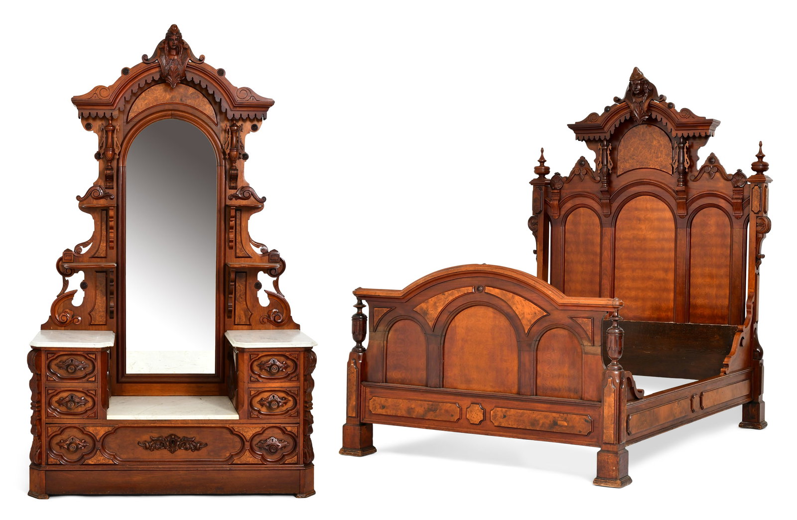 Renaissance Revival Walnut Two-Piece Bedroom Set (1 of 13)
