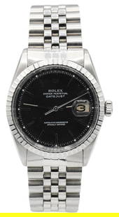 Rolex Datejust, Reference 1601-3, Stainless Steel Wristwatch, Circa 1974: Rolex Datejust, Reference 1601-3, Stainless Steel Wristwatch, Circa 1974Case: Stainless SteelCase Diameter: 36mmDial: BlackReference Number: 1601-3Serial Number: 3637050Movement: AutomaticSigned: Case