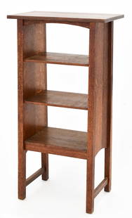 Gustav Stickley & Harvey Ellis Magazine Stand, No. 72: Gustav Stickley (1858-1942)Designed by Harvey Ellis (1852-1904)Magazine Stand, No. 72circa 1905oaksigned with firm's paper label41 1/2 x 22 x 13 inchesProvenance: Private Collection, Andover,