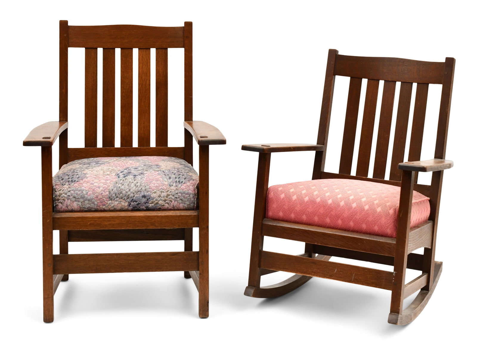 L. & J.g. Stickley Oak Rocking Chair & Armchair Auction