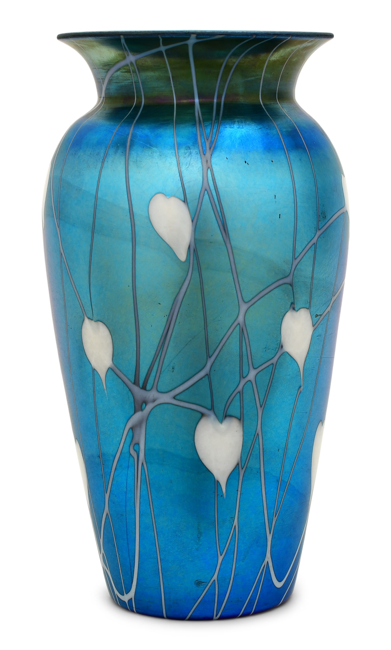 Durand Iridescent Glass "Heart & Vine" Vase: Vineland Flint Glass Works Designed by Victor Durand Jr. "Heart & Vine" Vase early 20th century iridescent glass marked "Durand, 1712" 8 1/2 in. high Provenance: The Anthony Vidak