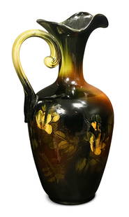 Rookwood Pottery "Apple Blossom" Floral Ewer, Decorated by Albert R. Valentien: Rookwood Pottery CompanyDecorated by Albert R. Valentien"Apple Blossom" Ewercirca 1892with an "Iris Glaze"glazed earthenwaremarked "RP / 450 / W / A.R.V."17 in. high