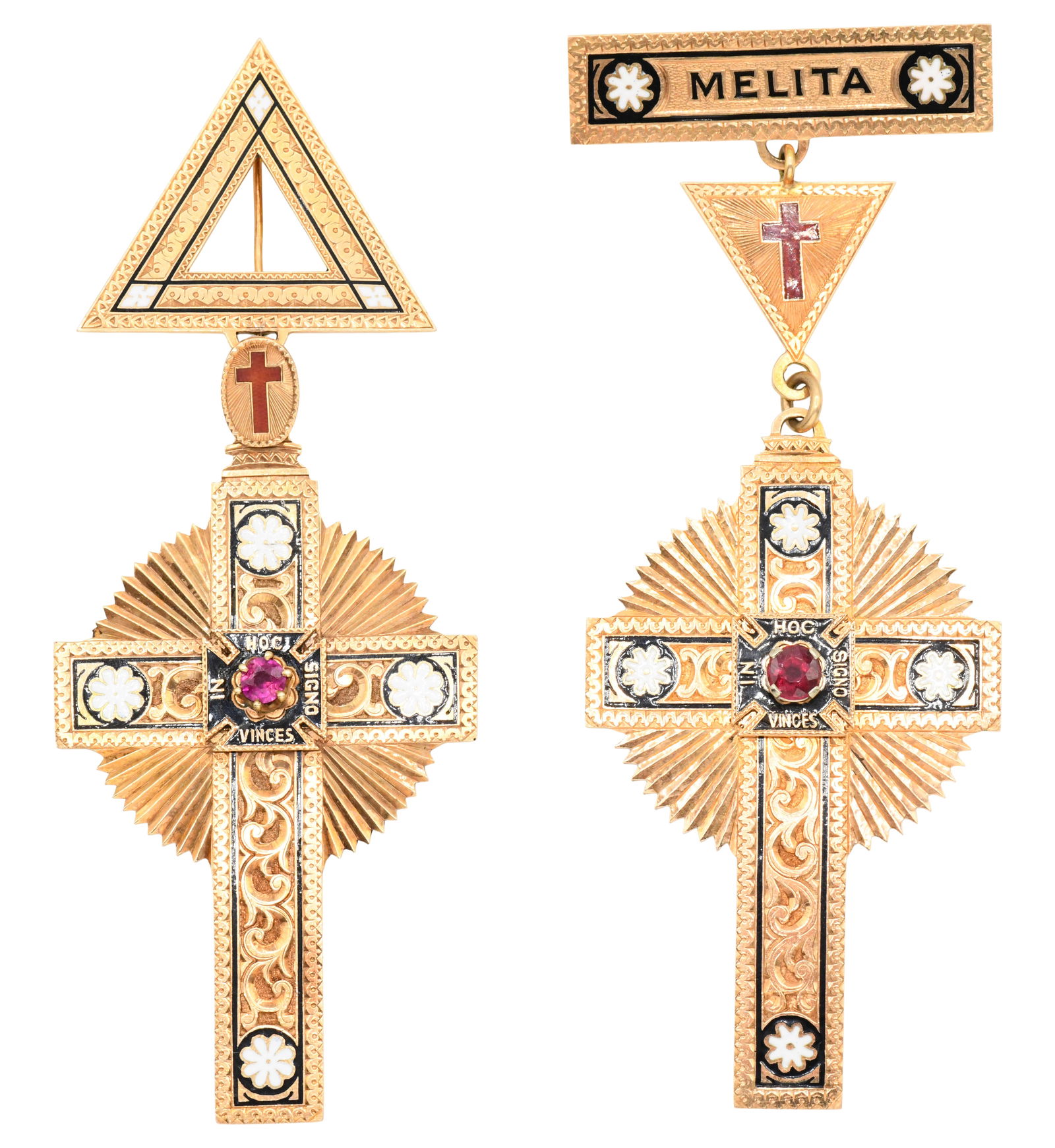 Two 14K Yellow Gold Templar Masonic Medal Pins (1 of 2)