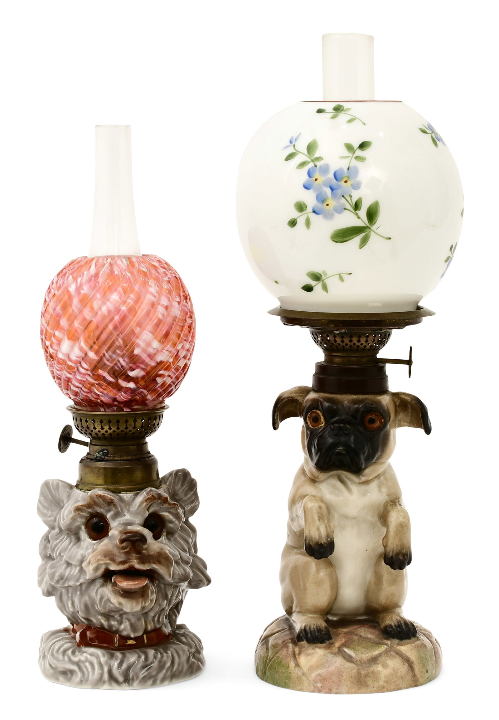 Two English Porcelain Dog-Form Miniature Oil Lamps (1 of 6)