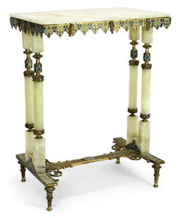 French Gilt Bronze, Onyx & Champlevé Table: French Gilt Bronze, Onyx & ChamplevÃ© Tablecirca 190026 x 20 x 13 1/2 inchesProvenance: Private Collection, Woodbourne, New York