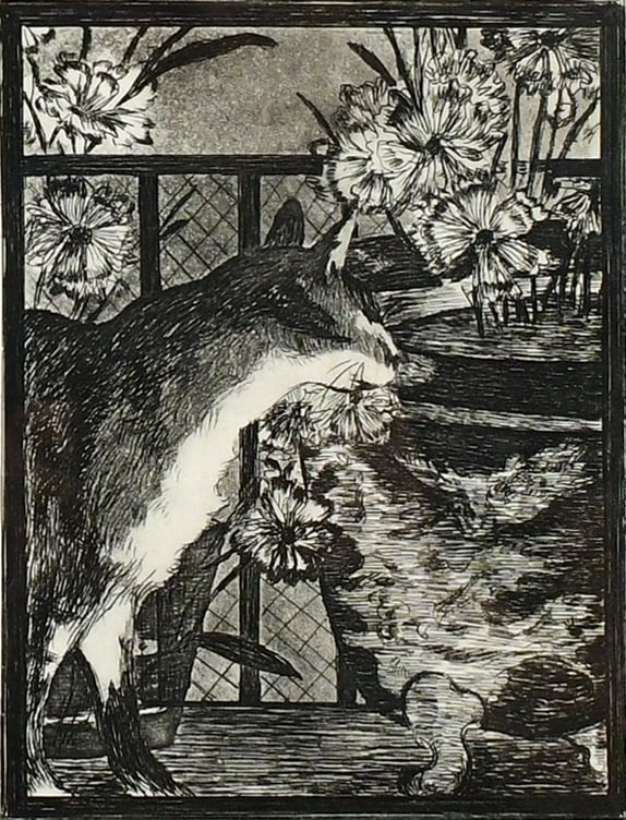 Edouard Manet (French, 1832-1883), "The Cat and the Flowers": Edouard Manet(French, 1832-1883)"The Cat and the Flowers" (Le chat et les Fleurs)etchingsigned in the plate "Manet"8 x 6 inches (sight)14 3/4 x 12 1/2 inches (frame)Provenance: Private Collect