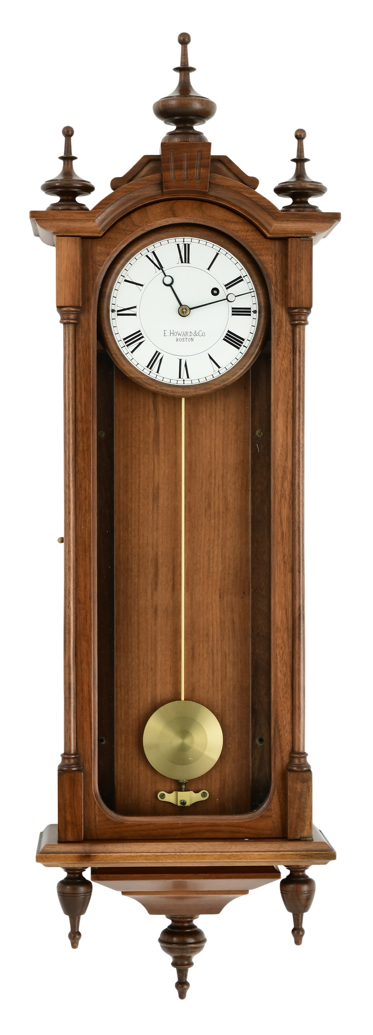 E. Howard & Co. "No. 59-4 Regulator" Wall Clock (Reissue): E. Howard & Co. "No. 59-4 Regulator" Wall Clock (Reissue)circa 1981walnut case, brass 8-day weight-driven time-only movement, dial marked "E. Howard & Co., Boston," movement marked