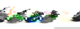Four Orient & Flume Art Glass Paperweights, Black Legged Frog, Green Spotted Frog, Pink Poison Frog