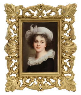 German Porcelain Plaque of Madame Le Brun: German Porcelain Plaque of Madame Le Brunlate 19th centuryinscribed "Mademoiselle Lebrun"11 1/4 x 9 inches (frame)7 x 5 inches (plaque)Other Notes: Fontaine's Auction Gallery can arrange shipping for