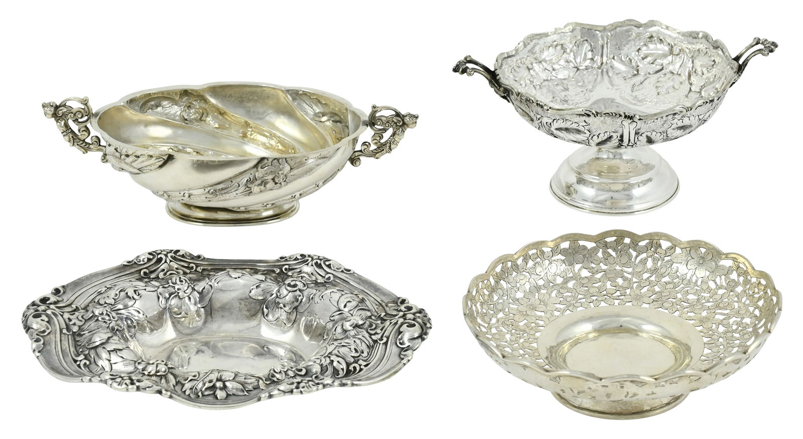 Four Silver Bowls by Gorham, Charles Stuart Harris & Others: Four Silver Bowls by Gorham, Charles Stuart Harris & Othersearly 20th century1) by Charles Stuart Harris and marked "C.S.H. / (hallmarks)," 2) unmarked, 3) marked "Sterling / (lion-anchor-G) / A2158M"