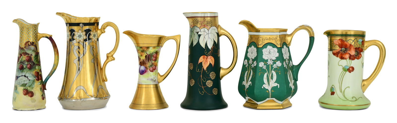 Lot of Six French & Bavarian Hand-Painted Porcelain Pitchers (1 of 8)