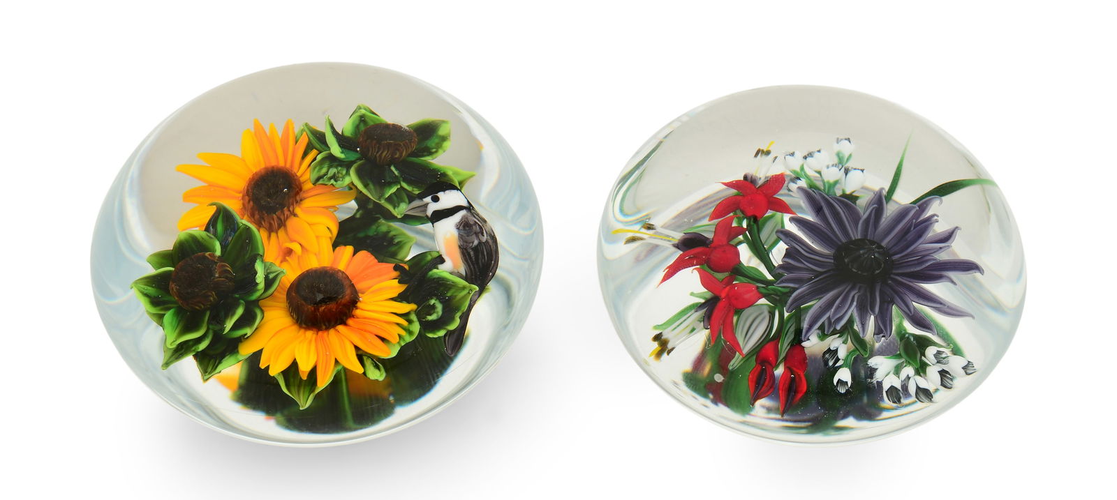 Rick Ayotte (American, b. 1944), "Mockingbird & Black-Eyed Susan" and "Dahlia & Fuchsia" Art Glass (1 of 5)
