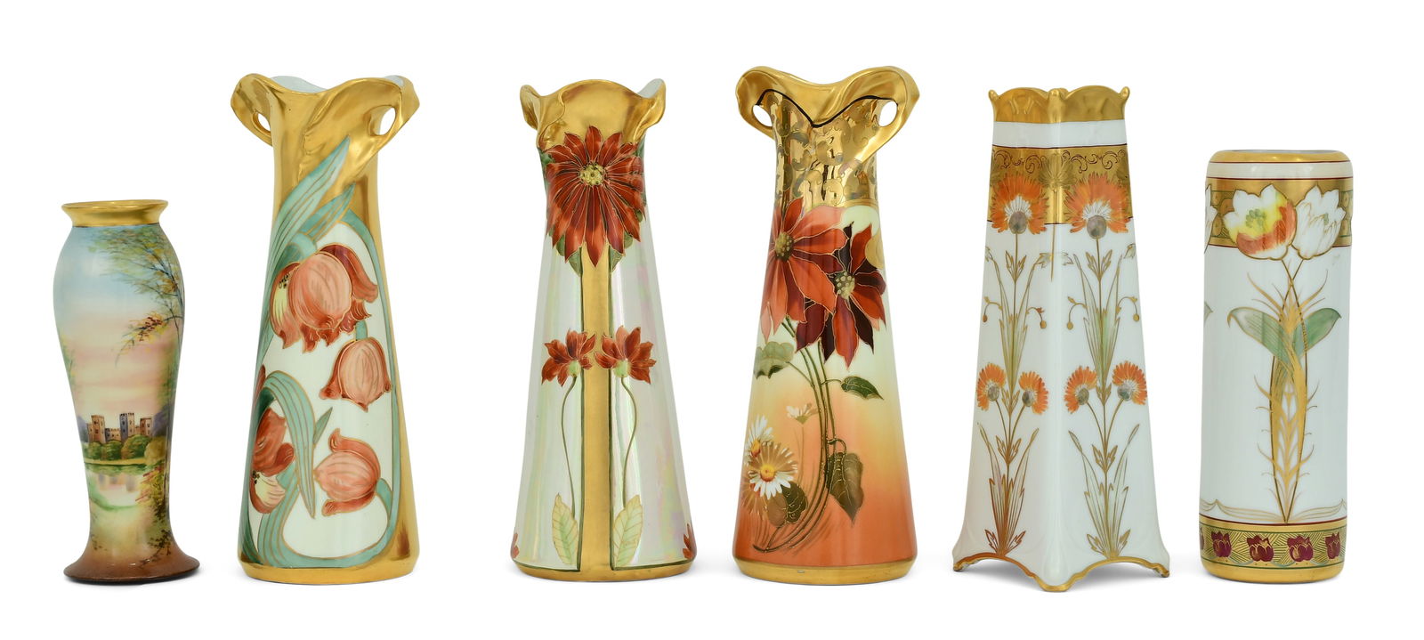 Lot of Six Pickard Hand-Painted Porcelain Vases (1 of 6)