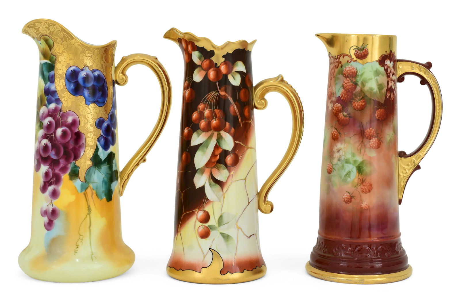 Three Limoges Porcelain Tankards: Three Limoges Porcelain Tankards early 20th century each marked to the underside 15 1/2 in. high Provenance: The Anthony Vidakovich Estate, Queens, New York