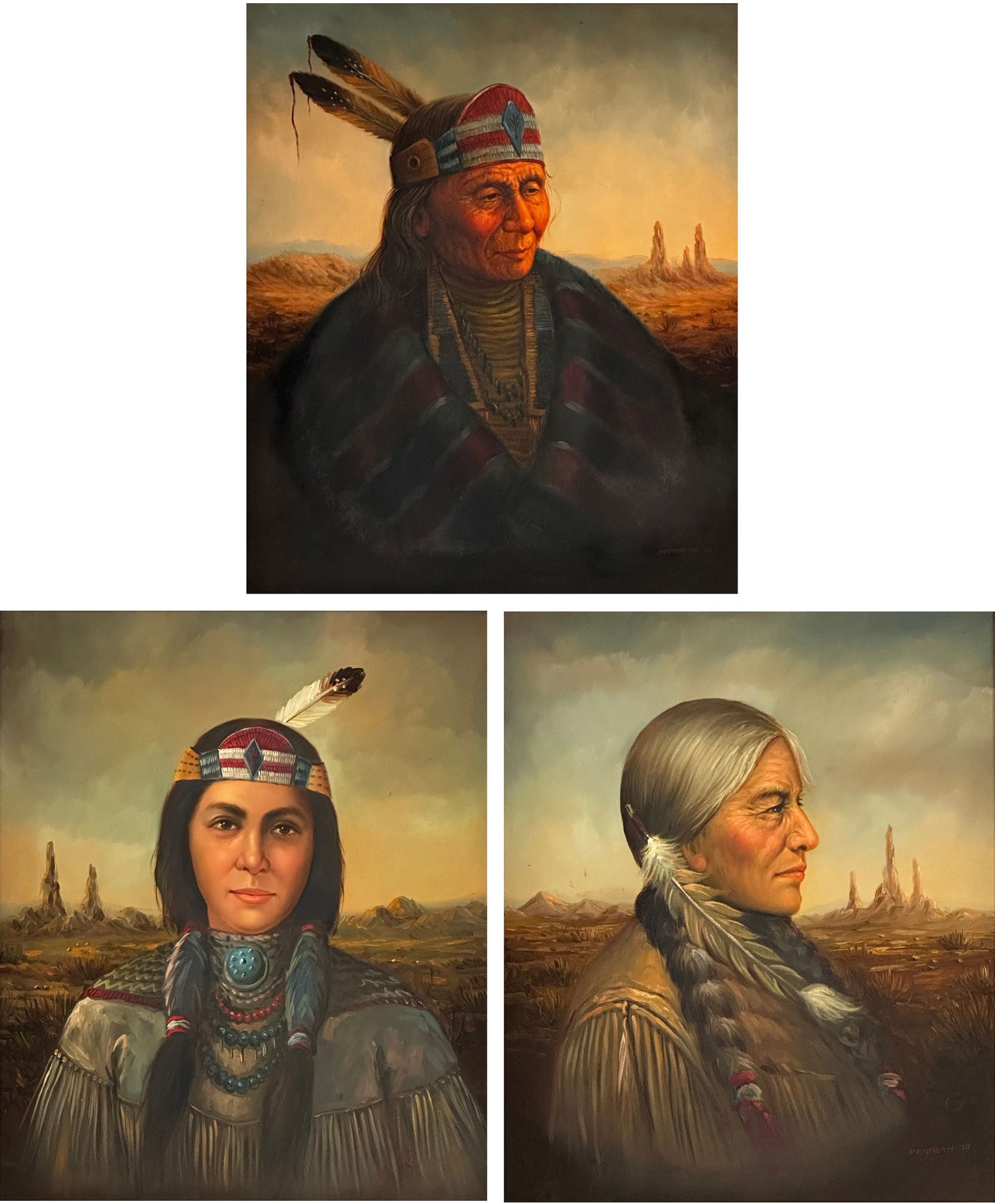 Kenneth Su (American, 1901-2000), Three Native American Portraits (1 of 10)