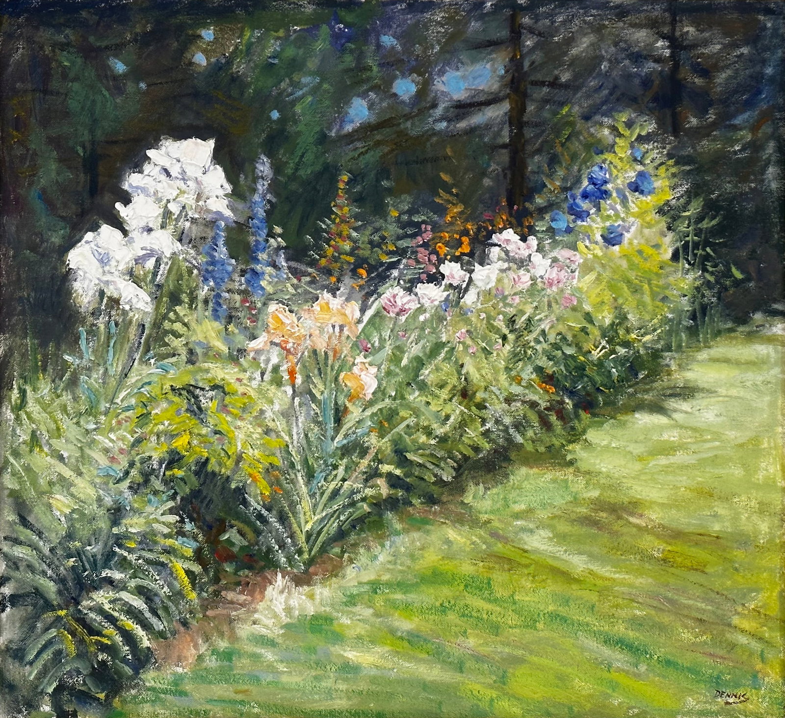 Roger Wilson Dennis (American, 1902-1996), "Garden": Roger Wilson Dennis (American, 1902-1996) "Garden" oil on board signed "Dennis" (lower right) 21 1/2 x 23 1/2 inches (sight) 26 1/2 x 29 inches (frame)