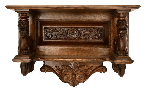 American Carved Oak Wall Shelf with Griffins: American Carved Oak Wall Shelf with Griffinslate 19th century18 x 27 1/2 x 10 1/2 inchesProvenance: Property from a Texas Estate