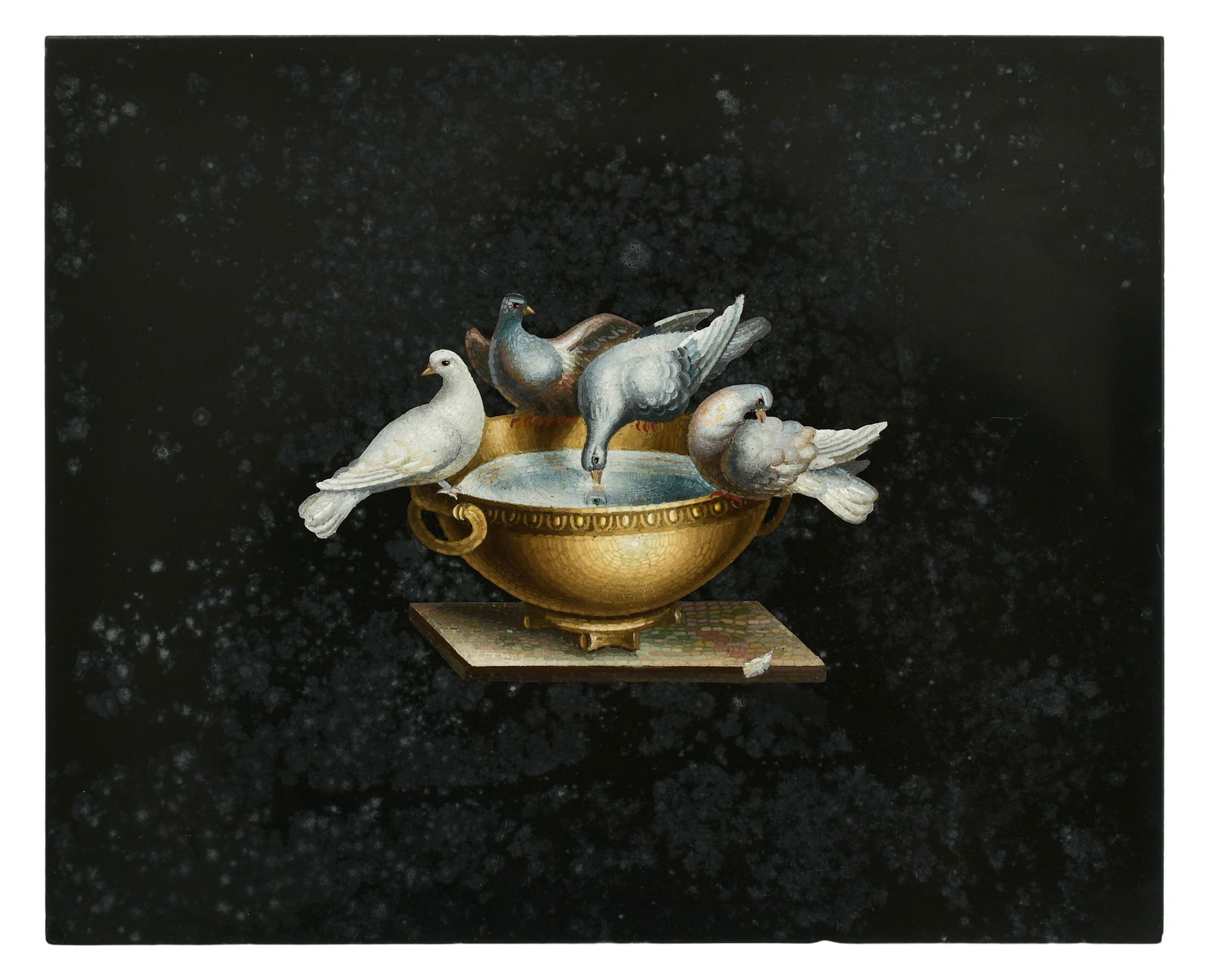 Italian Micromosaic Plaque of Doves on a Water Bowl, Studio Del Mosaico (1 of 4)
