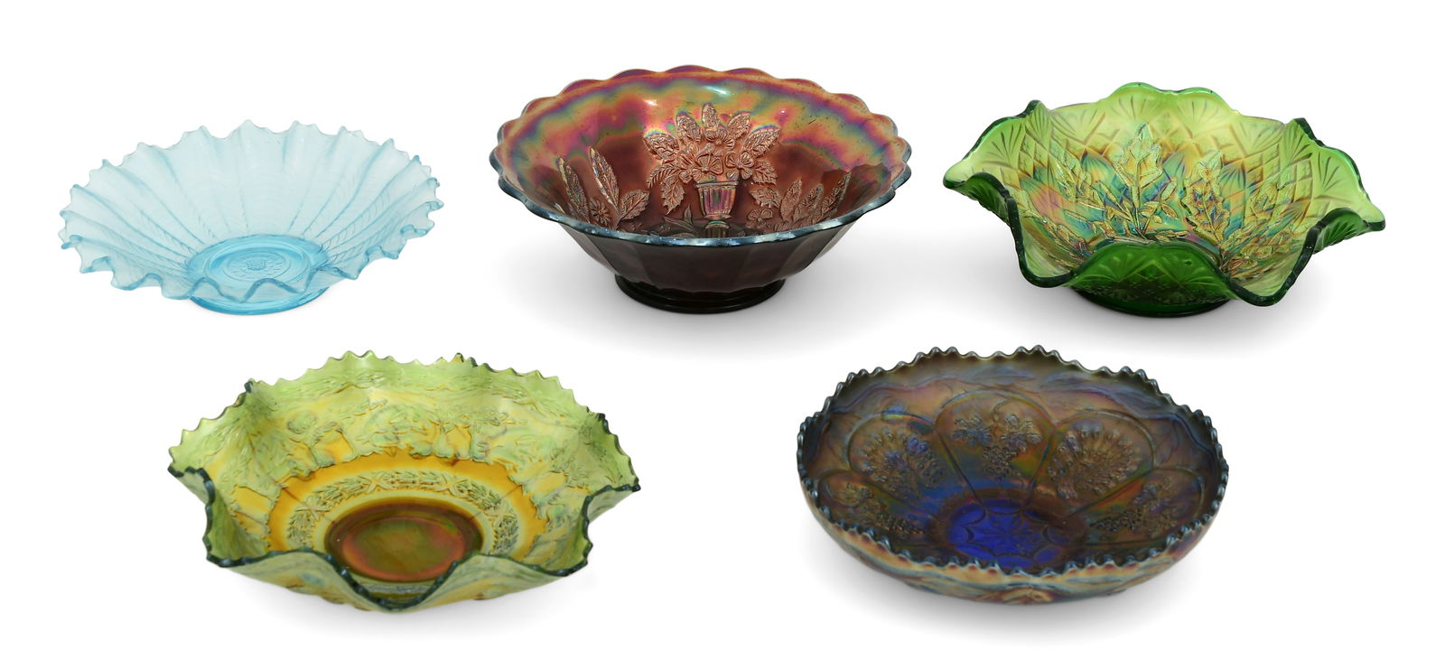 Lot of Five American Carnival Glass Bowls (1 of 7)