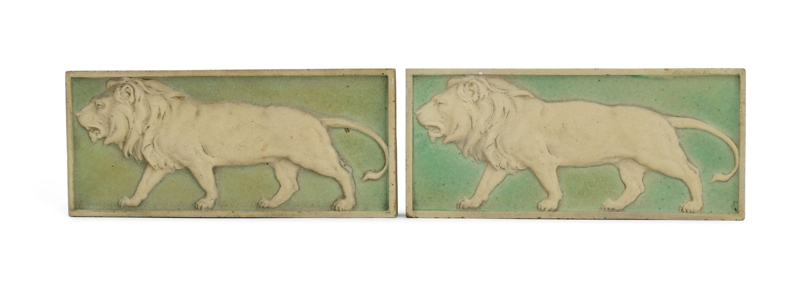 Two Hartford Faience Co. Pottery Lion Tiles (1 of 4)