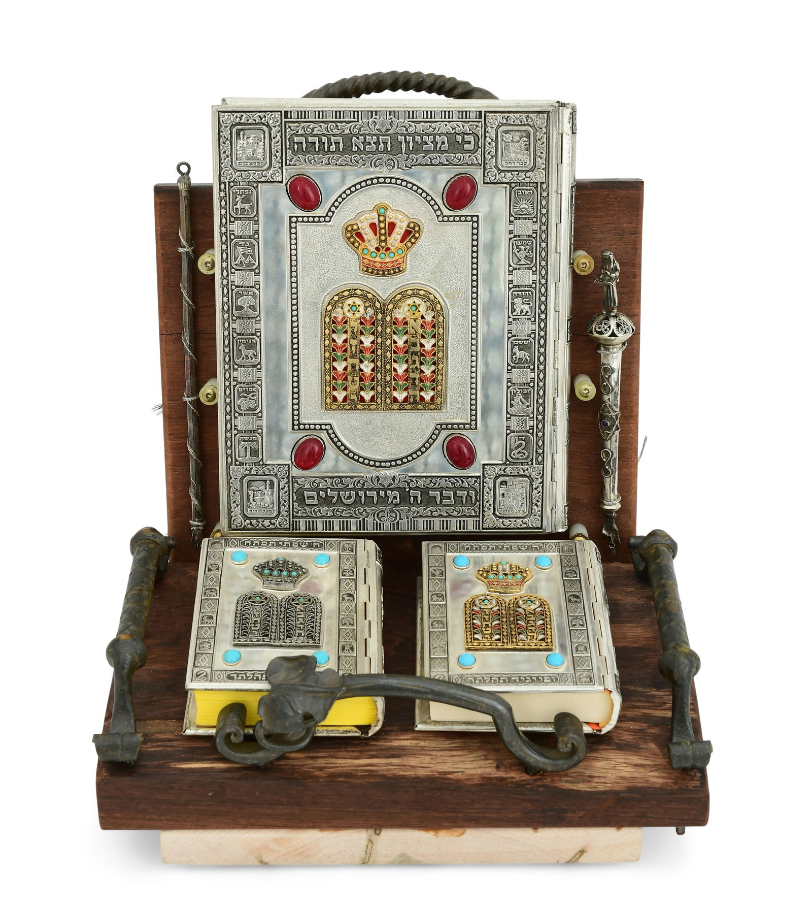 Three Judaica Silverplate & Enamel Covered Books with Silver Pointer (1 of 15)