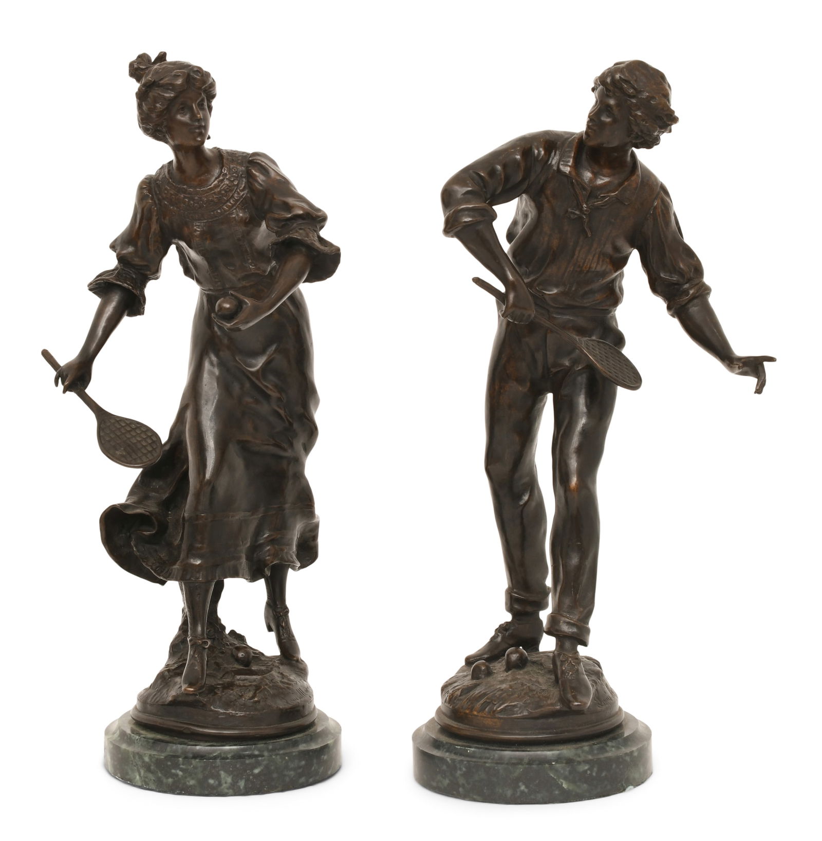 After Louis Auguste Moreau (French, 1834-1917), Pair of Sculptures of Tennis Players (1 of 7)