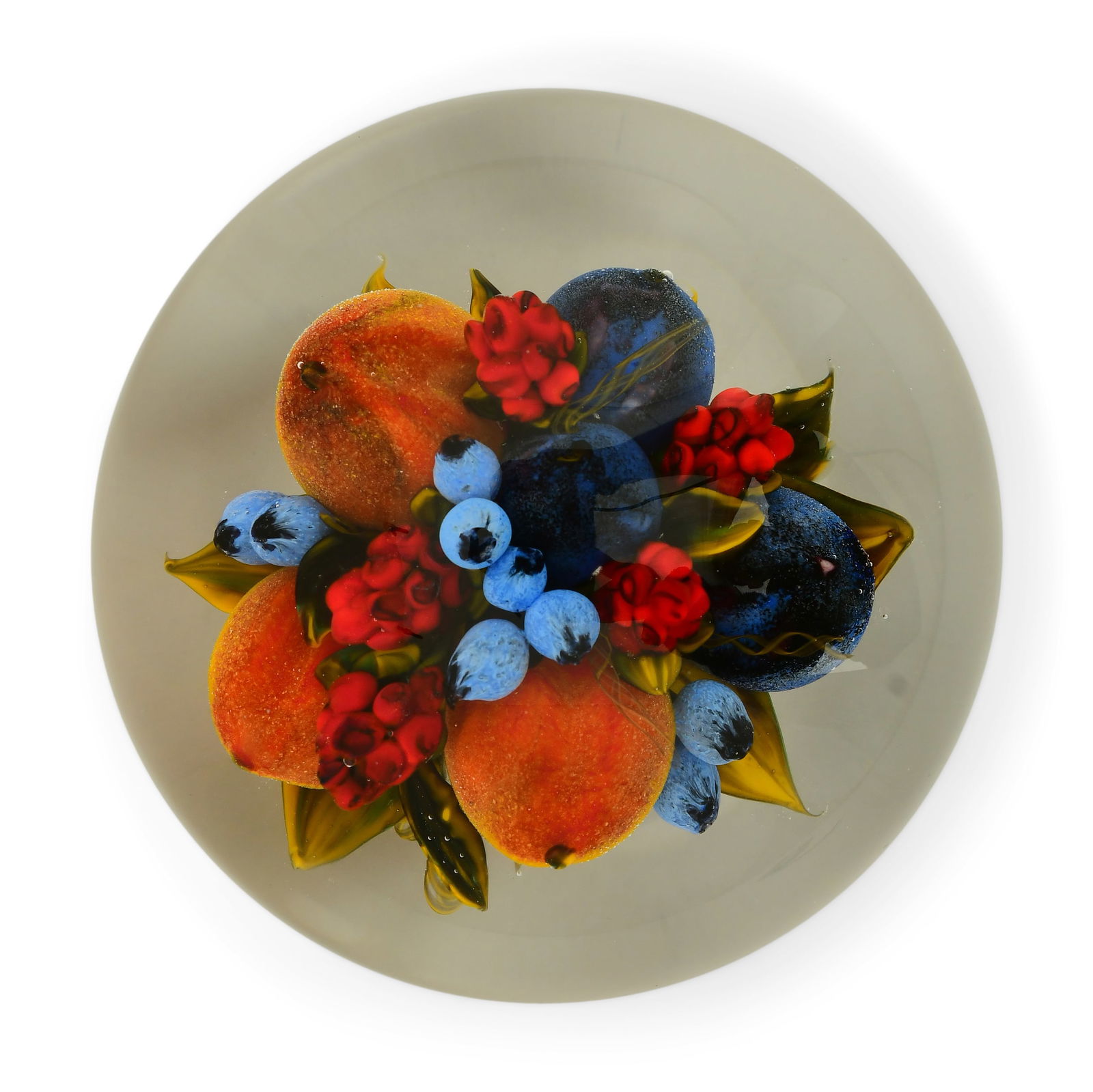 Rick Ayotte (American, b. 1944), "Bountiful Berries" Magnum Art Glass Paperweight (1 of 4)