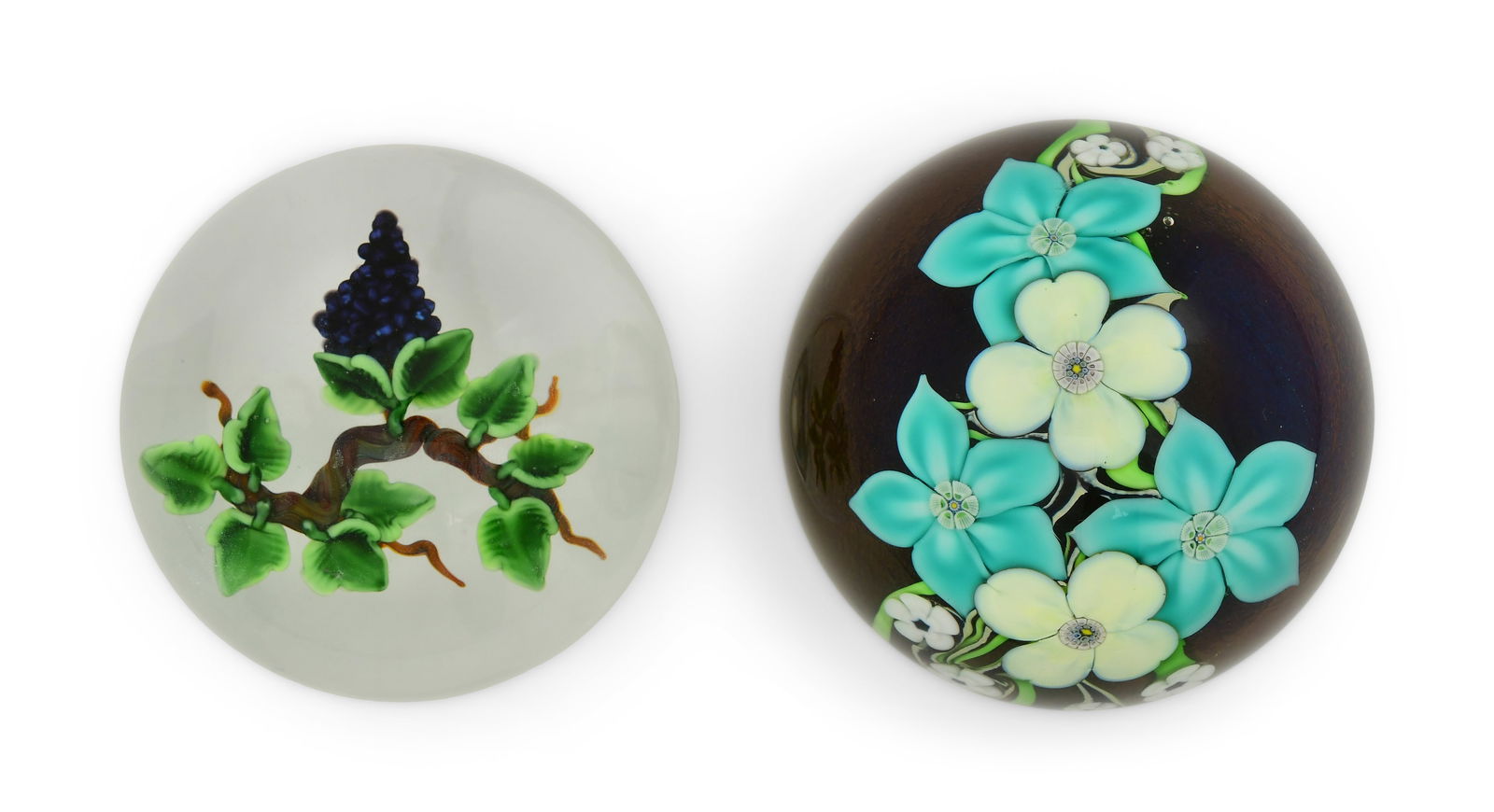 Orient & Flume "Periwinkle" Paperweight and a Randall Grubb "Grapevine" Paperweight: Orient & Flume "Periwinkle" Paperweight and a Randall Grubb "Grapevine" Paperweightlate 20th centurymarked "Orient & Flume, 1983" and "Randall Grubb, '91"2 3/4