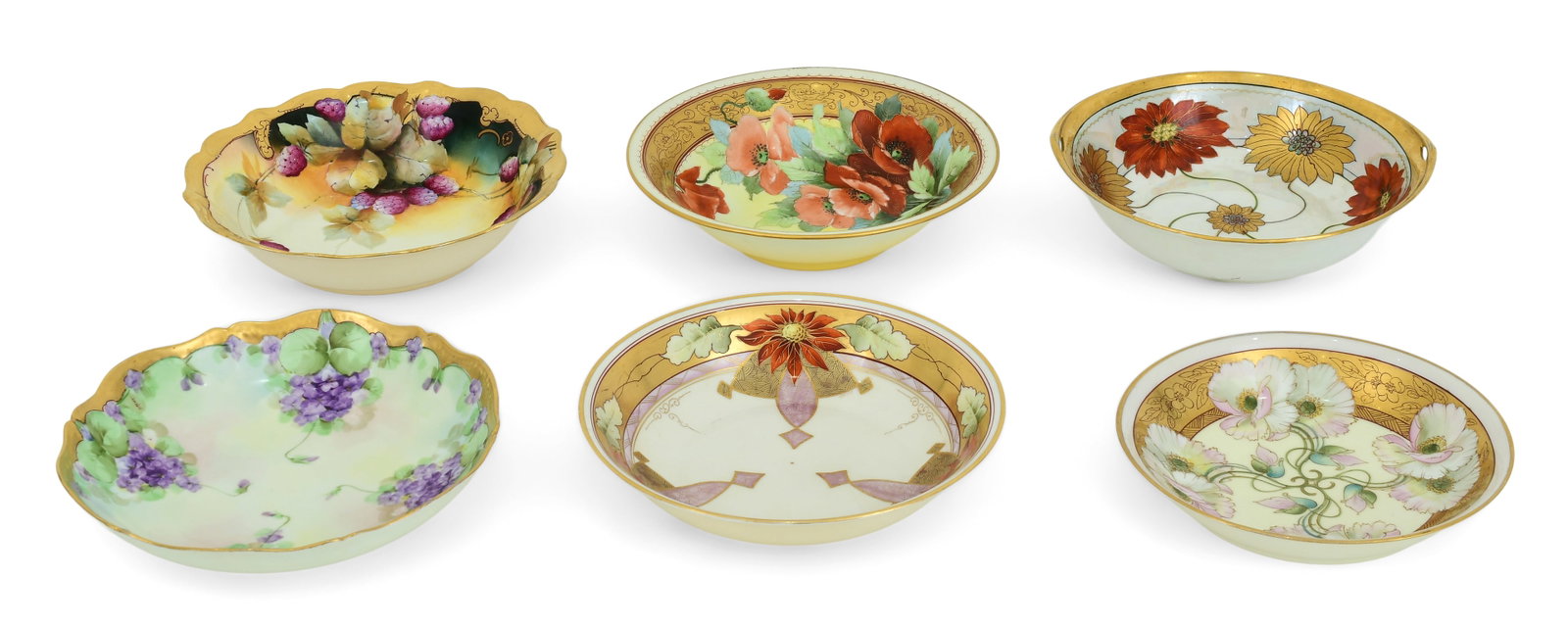 Lot of Six French & Bavarian Hand-Painted Porcelain Bowls: Lot of Six French & Bavarian Hand-Painted Porcelain Bowls Lot of Six French & Bavarian Hand-Painted Porcelain Bowls circa 1900 each marked to the underside 2 1/2 x 10 1/4 inches (largest) Provenance: 