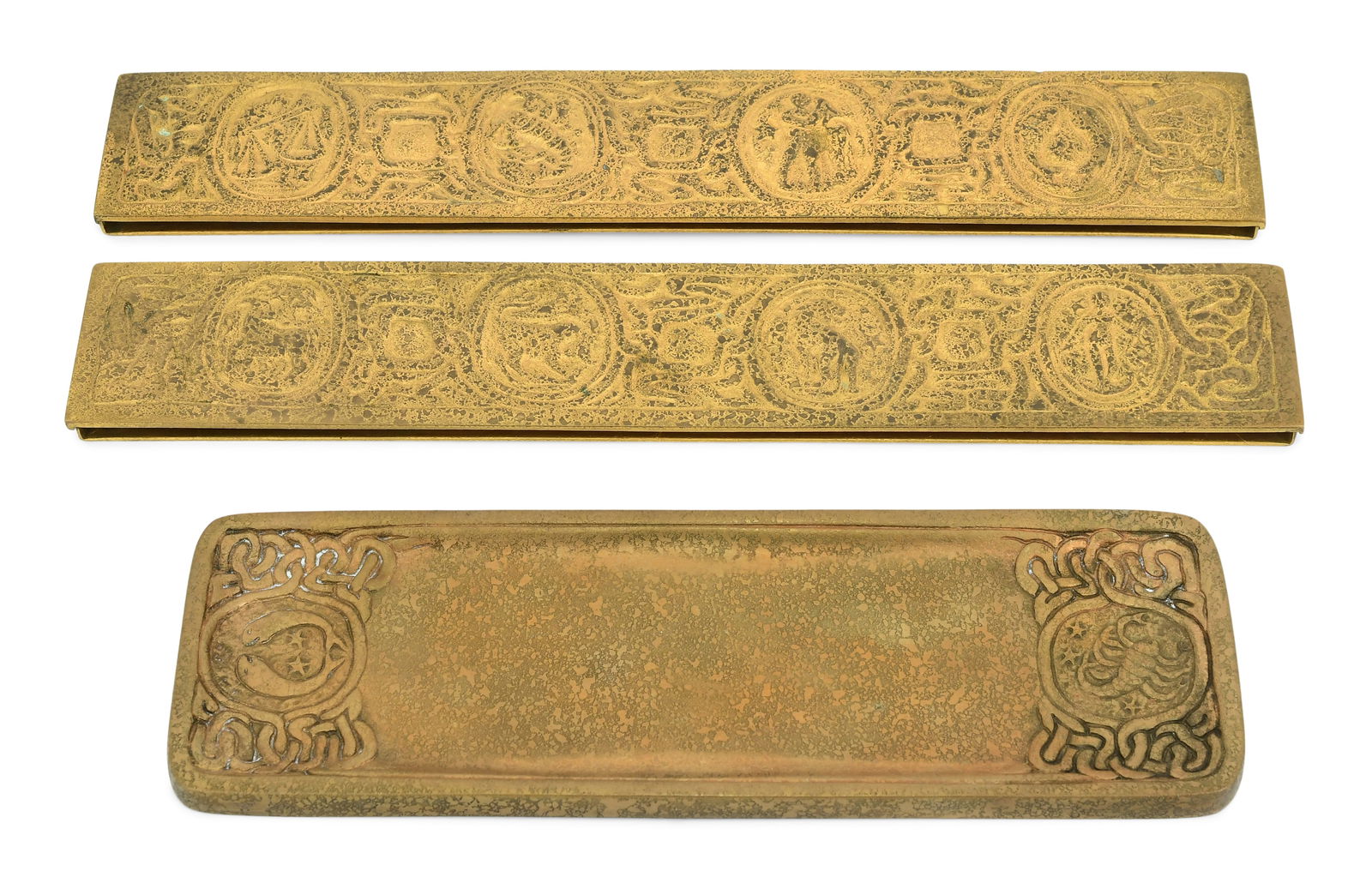 Tiffany Studios "Zodiac" Pen Tray & Blotter Ends (1 of 5)