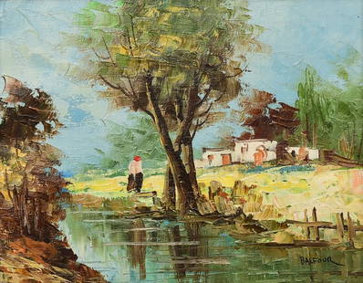 James Lawson Balfour (Australian, 1870-1966), Landscape with Pond: James Lawson Balfour(Australian, 1870-1966)Landscape with Pondoil on canvassigned "Balfour" (lower right)7 1/2 x 9 1/2 inches (sight)16 x 18 inches (frame)Provenance: Private Collect
