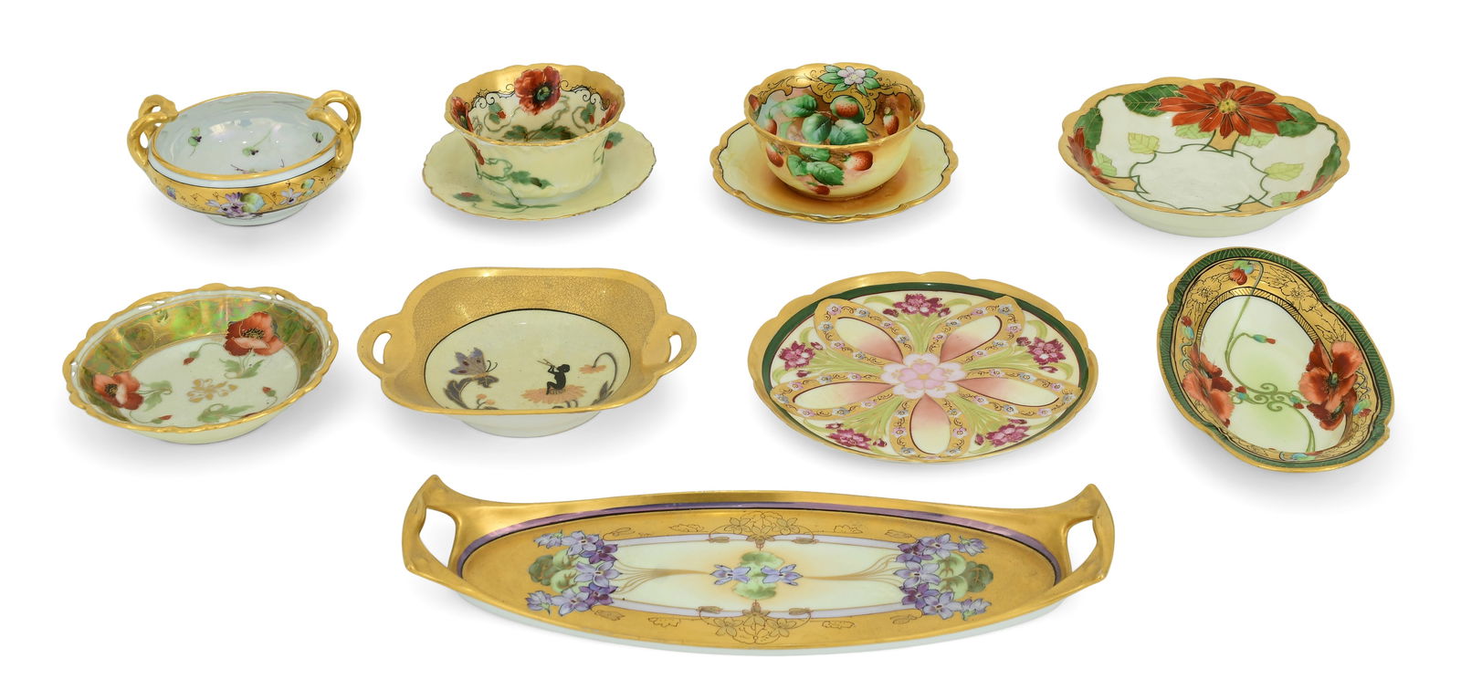 Lot of Nine Continental Hand-Painted Porcelain Pieces (1 of 6)