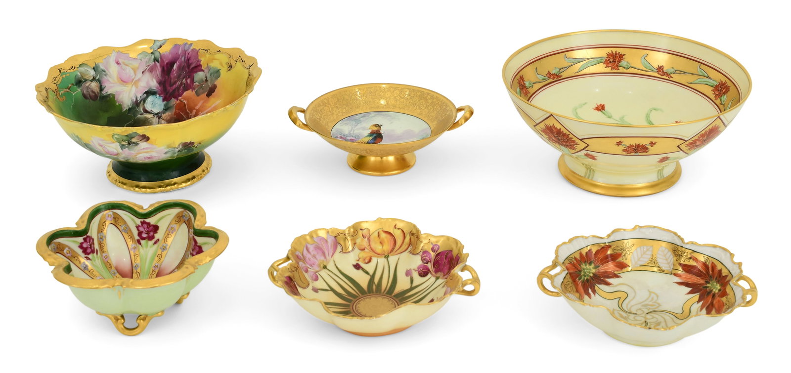 Lot of Six French & Bavarian Hand-Painted Porcelain Bowls: Lot of Six French & Bavarian Hand-Painted Porcelain Bowls Lot of Six French & Bavarian Hand-Painted Porcelain Bowls circa 1900 each marked to the underside 4 3/4 x 11 inches (largest) Provenance: The 