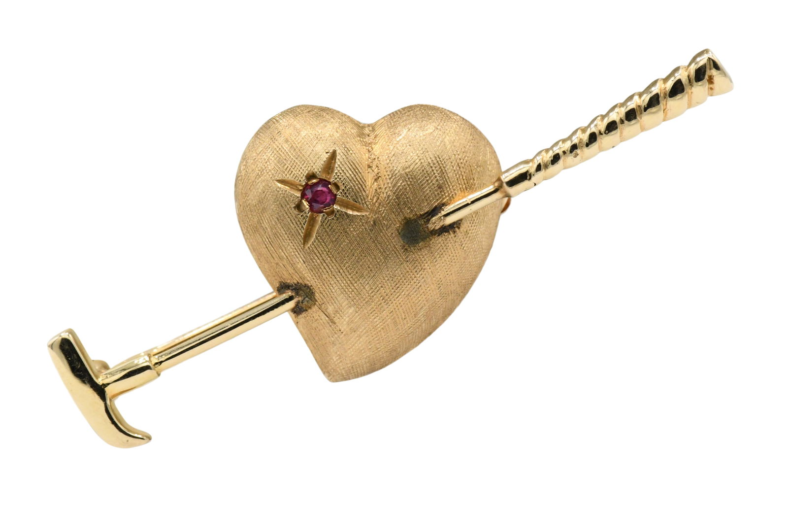 14K Yellow Gold & Ruby Heart Brooch (1 of 2)