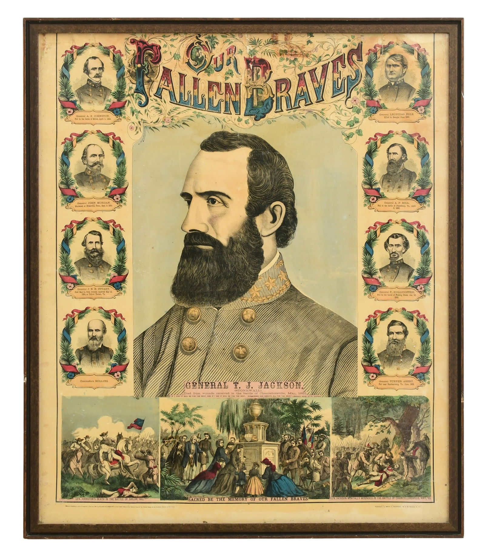 Our Fallen Braves Confederate Generals Hand-Colored Lithograph Poster, Haasis & Lubrecht, New York (1 of 6)