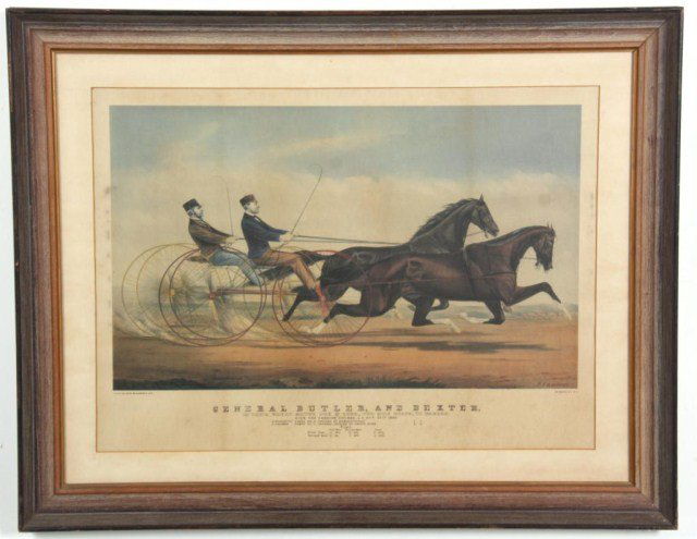 Currier & Ives General Butler & Dexter: Currier & Ives General Butler and Dexter Lithograph. In Their Great Match for $2000, Two Mile Heats, to Wagons; original painting by John Cameron. 19 in. high x 26 in.
